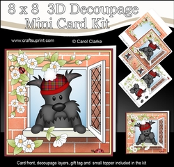 8 x 8 Mini Kit with 3d Decoupage - Through the Window - Hamish Scottie Dog
