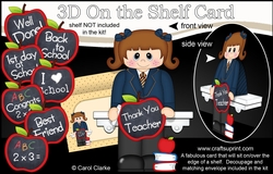 3D On the Shelf Card Kit - Cute Little Schoolgirl Jasmine has an Apple for the Teacher