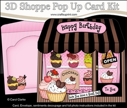 3D Shoppe Window Pop Up Card Kit - Cupcake Heaven Cake Shop