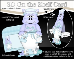 3D On the Shelf Card Kit - Bathtub Buddies - Cute Little Harold Hippo has a Bubble Bath
