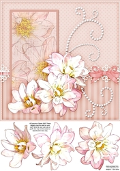 8x8 A Touch of Elegance Flowers Pearls and Lace Quick card front with 3D decoupage