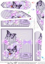 Birthday Butterflies and Flowers Birdcage Fan Pyramage Topper