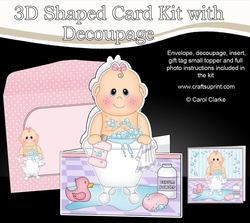 3D Shaped Card  Kit - Bathtub Buddies - Cute Little Baby Girl Tamee has a Bubble Bath