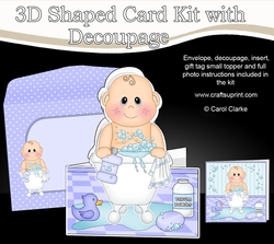 3D Shaped Card  Kit - Bathtub Buddies - Cute Little Baby Boy Issac has a Bubble Bath