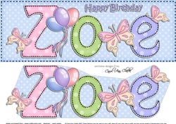 Large DL Birthday ZOE 3D decoupage