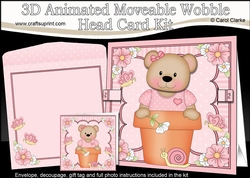 3D Animated Moveable Wobble Head Card Kit - Flower Pot Friends Cute Little Livvy Bear