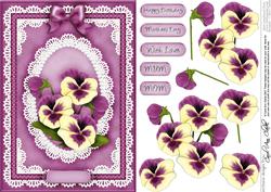 A5 Pansy, Lace and Pearls Quick Card with 3D Decoupage