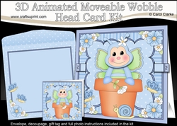 3D Animated Moveable Wobble Head Card Kit - Flower Pot Friends Little Butterfly Mist