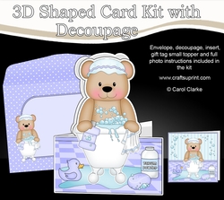 3D Shaped Card  Kit - Bathtub Buddies - Cute Little Austin Bear has a Bubble Bath