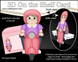 3D On the Shelf Card Kit - Older Lady Kathlene Rides her Motor Scooter