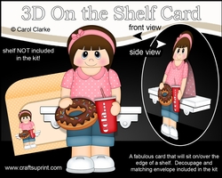 3D On the Shelf Card Kit - Cute Teen Girl Carisa has a Donut & Cola