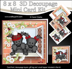 8 x 8 Mini Kit with 3d Decoupage - Through the Window - Hamish & Maisie Scottie Dogs