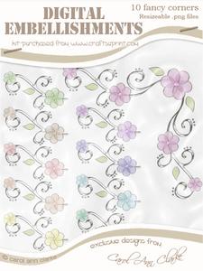 'organza and Pearl Flower Corner' Digital Embellishments