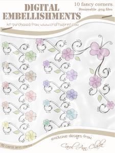 'organza Butterfly and Flower Corner' Digital Embellishments