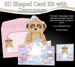3D Shaped Card Kit - Bathtub Buddies - Cute Little Baby Meerkat Natalya has a Bubble Bath