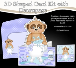 3D Shaped Card Kit - Bathtub Buddies - Cute Little Baby Meerkat Alexis has a Bubble Bath