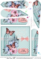 Birthday Butterflies, Spring Flowers & Pearls Birdcage Fan Pyramage Topper