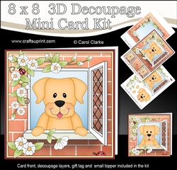8 x 8 Mini Kit with 3d Decoupage - Through the Window - Little Golden Labrador Dog Sunny