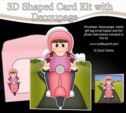 3D Shaped Card  Kit - Young Lady Charita Rides her Motor Scooter