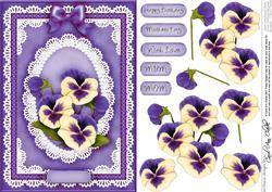 A5 Pansy, Lace and Pearls Quick Card with 3D Decoupage