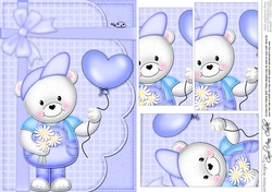 A5 Teddy Ed has a Balloon & Flowers Pyramage Topper