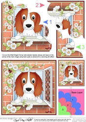 Shell Edged Corner Side Stacker - Through the Window - Cute Little Springer Spaniel Dog