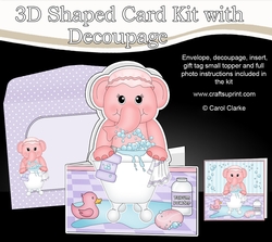 3D Shaped Card  Kit - Bathtub Buddies - Cute Little Lola Elephant has a Bubble Bath