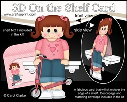 3D On the Shelf Card Kit - Cute Little Girl Kellie has a Toy Scooter