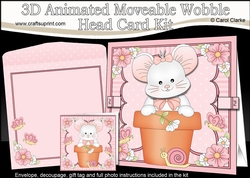 3D Animated Moveable Wobble Head Card Kit - Flower Pot Friends Little Mouse Squeak