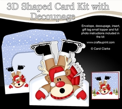 3D Shaped Christmas Card Kit - OOps Rudolph is Skiing!