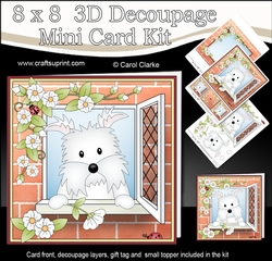 8 x 8 Mini Kit with 3d Decoupage - Through the Window - Little Westie Dog Jock