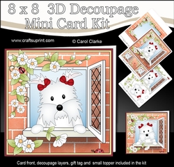 8 x 8 Mini Kit with 3d Decoupage - Through the Window - Little Westie Dog Jess