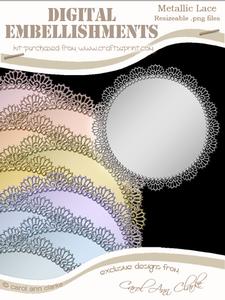 10 Round Metallic Lace Doilies Digital Embellishments