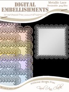 10 Square Metallic Lace Doilies Digital Embellishments