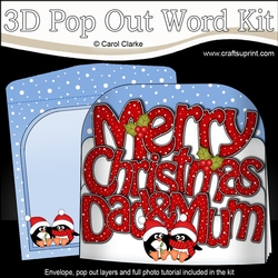 3D Pop Out Christmas Word Card Kit - Merry Christmas DAD & MUM with cute Penguins