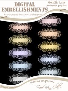 Pretty Metallic Lace Text Plates Digital Embellishments