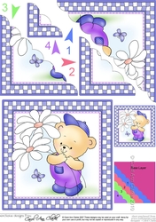Cute Hunney Bear Robert has pretty Flowers Scallop Corner Topper