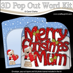 3D Pop Out Christmas Word Card Kit - Merry Christmas MUM with Cute Livvy Bear