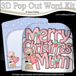 3D Pop Out Christmas Word Card Kit - Merry Christmas MUM with Cute Livvy Bear