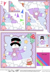 Christmas Snowman Rio is Carol Having a Snowball Fight Scallop Corner side stacker Topper