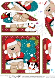Christmas Livvy Bear is having  a Snowball Fight with Pip Penguin Fan Pyramage Topper