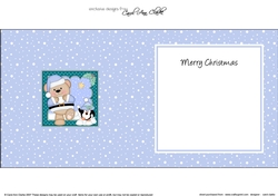 Christmas Livvy Bear is having  a Snowball Fight with Pip Penguin insert square landscape