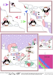 Christmas Snowman Oli & Pip Penguin are at the North Pole Wavy Corner side stacker Topper