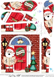 Santa at the Christmas Door Fan Pyramage Topper