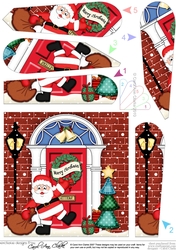 Santa at the Christmas Door Fan Pyramage Topper