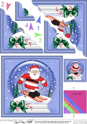 Christmas Snowglobe Santa goes Skiing Scallop Corner side stacker Topper