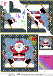 Oops Christmas Santa is Skiing Scallop Corner side stacker Topper
