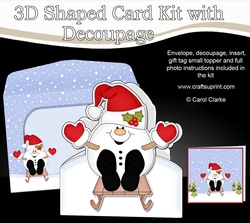 3D Shaped Christmas Card Kit - Snowball Sam is going Sledging