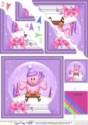 Christmas Little Birdie goes Sledging Snowglobe Scallop Corner Stacker