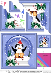 Christmas Pip Penguin goes Sledging Snowglobe Scallop Corner Stacker